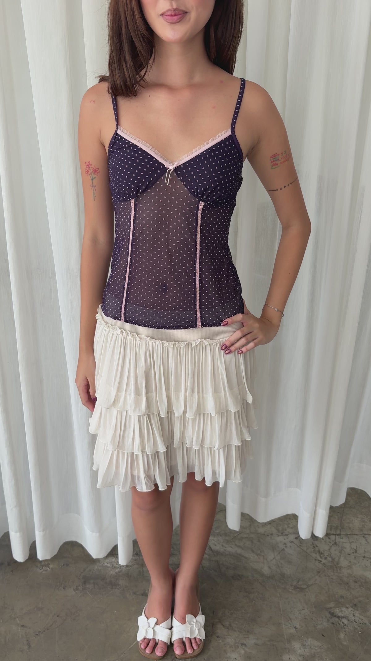 Polka dot mesh camisole