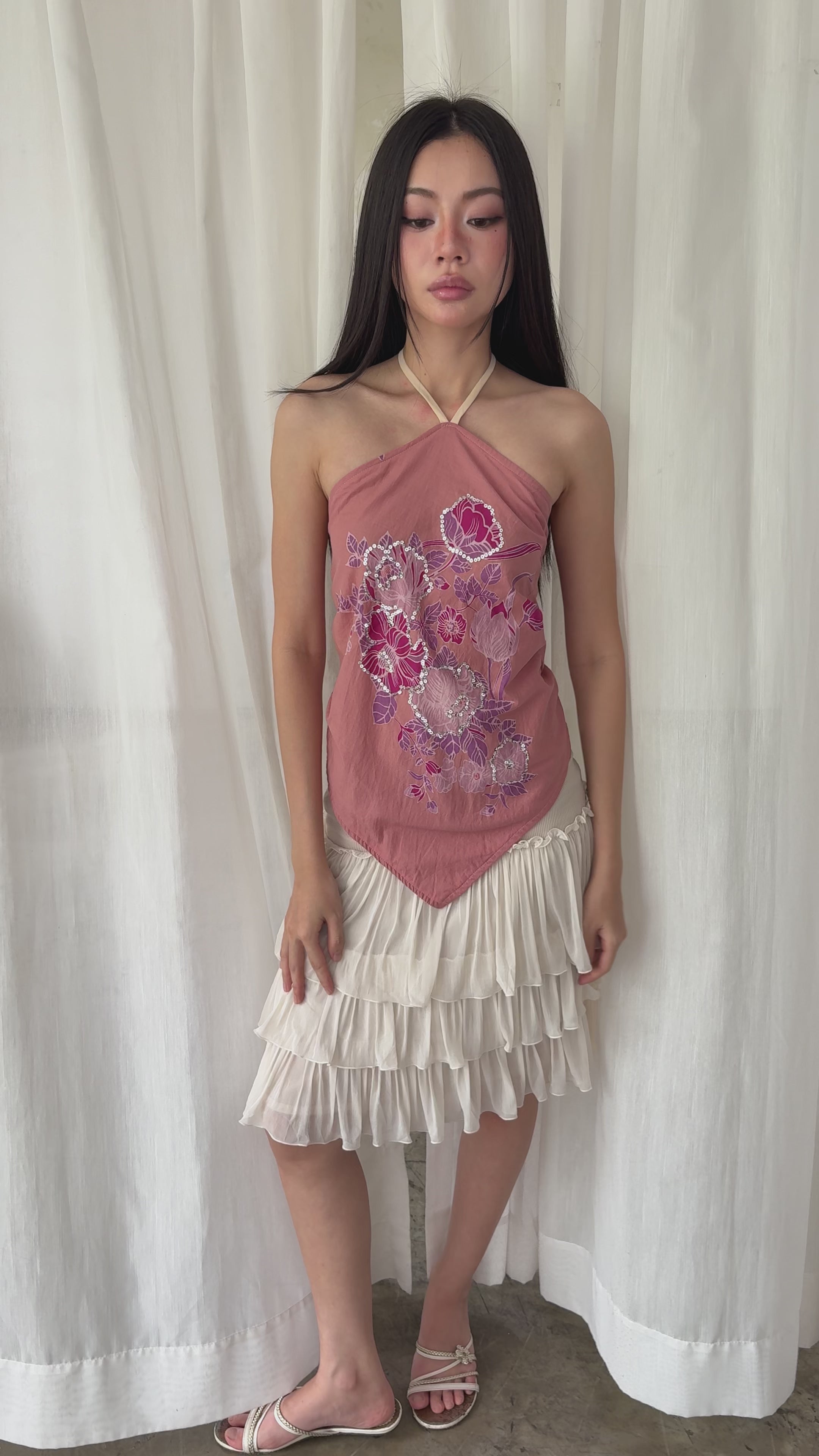 Open back embroidered sequin top