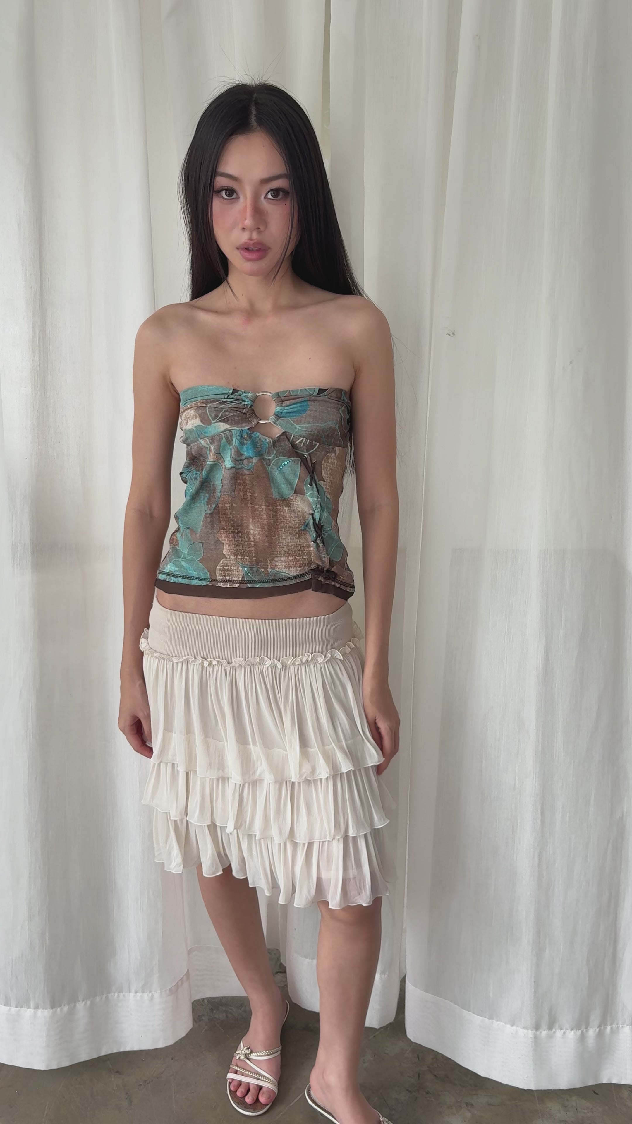 Blue floral ring tube top