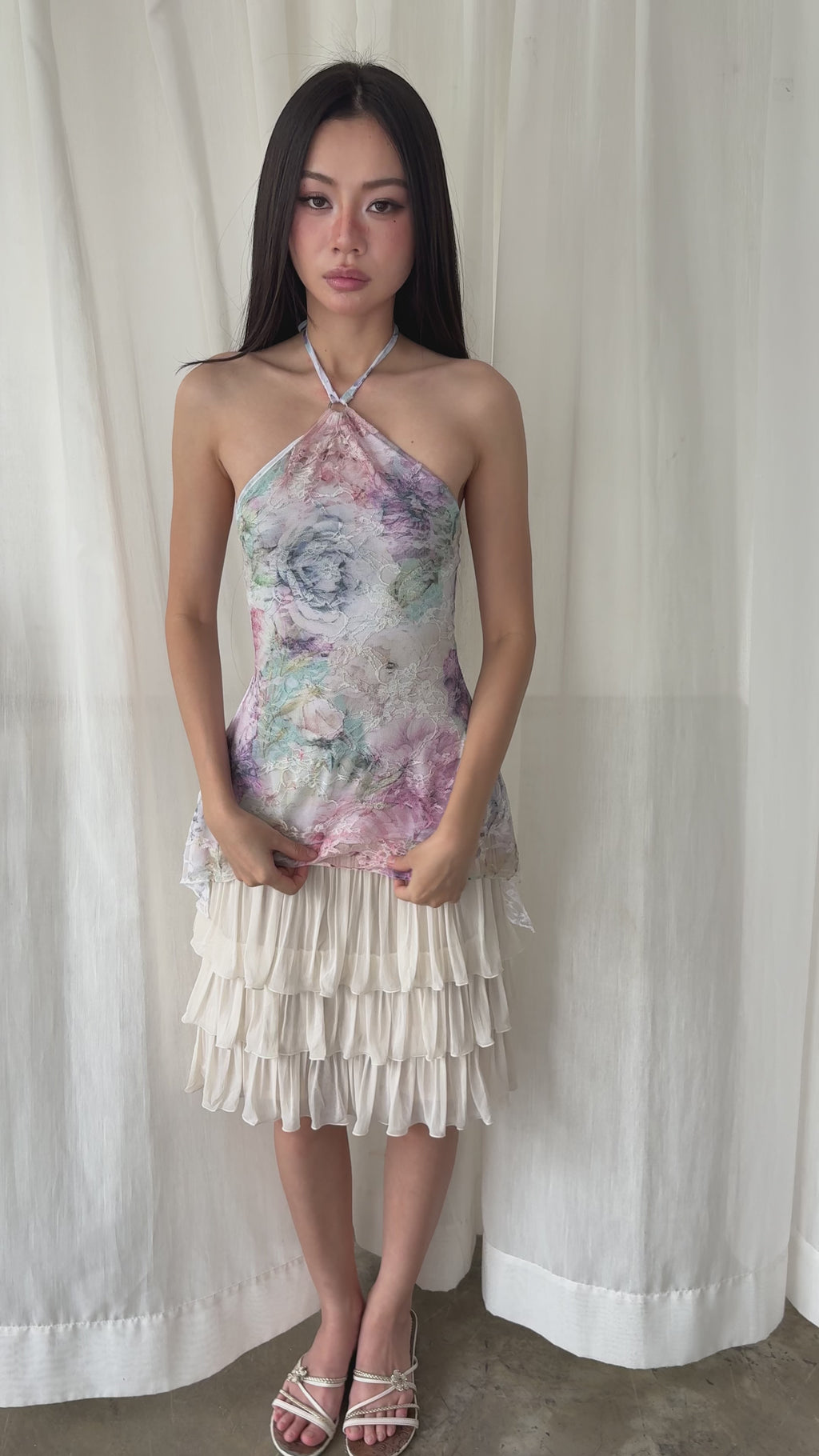 Watercolour floral halter top