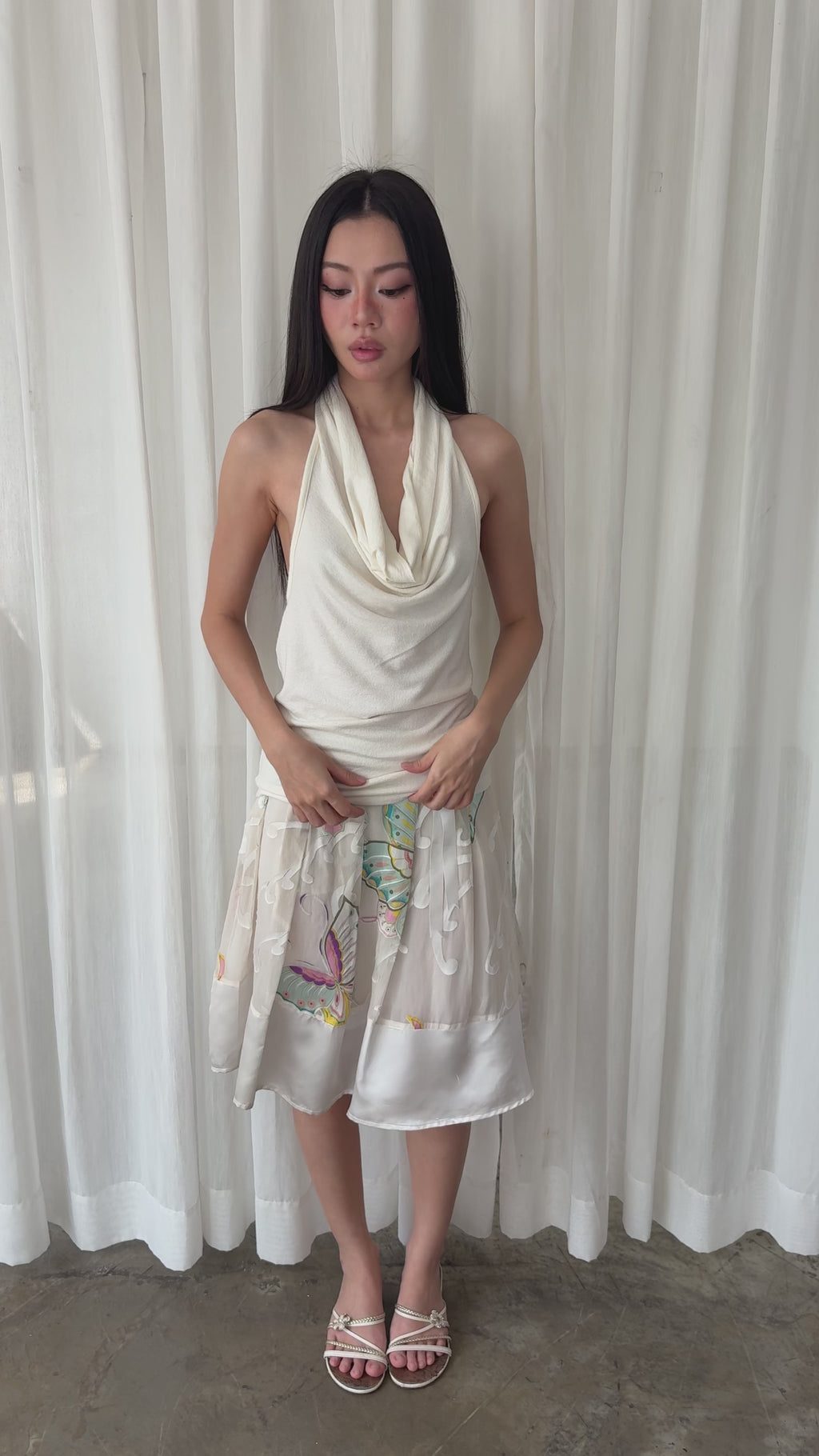Painted butterfly silk skirt