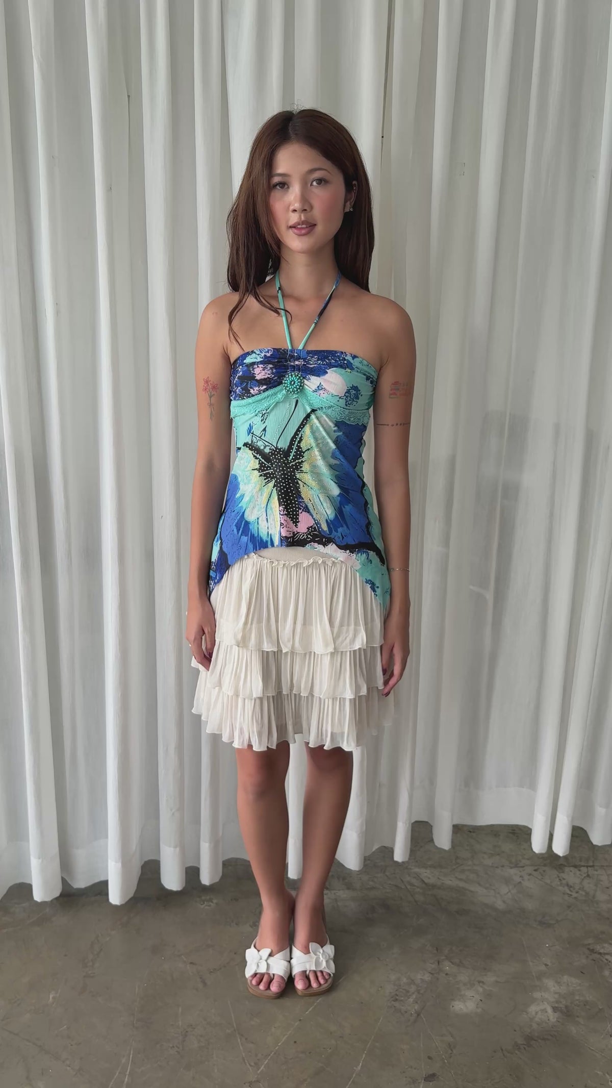 Tropical butterfly halter top