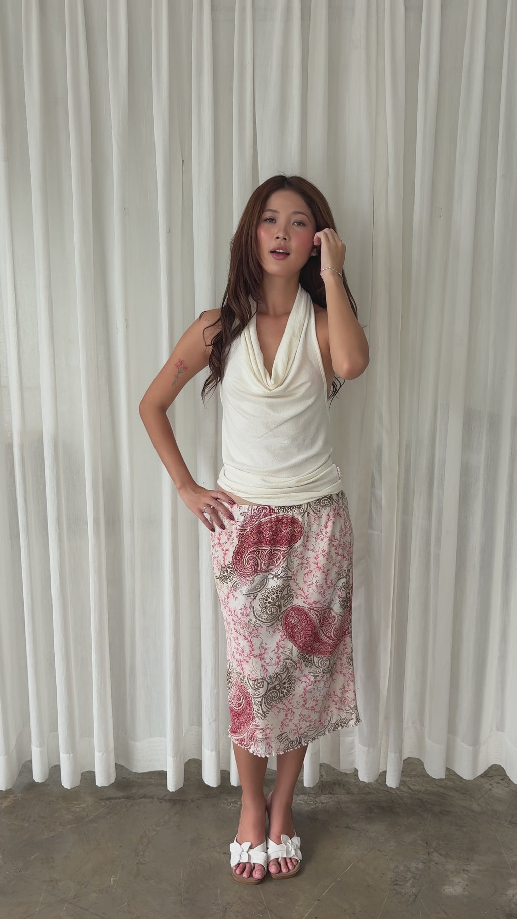 Blush pink paisley midi skirt
