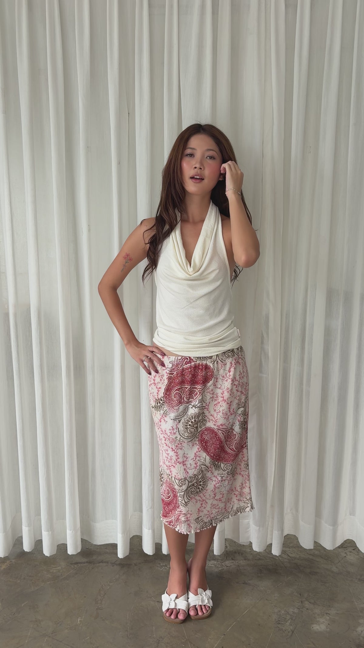 Blush pink paisley midi skirt